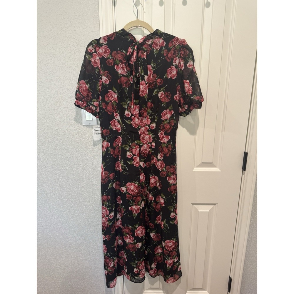 Julia Jordan Party Dress Red Black Rose Floral Tie Neck Chiffon Wedding